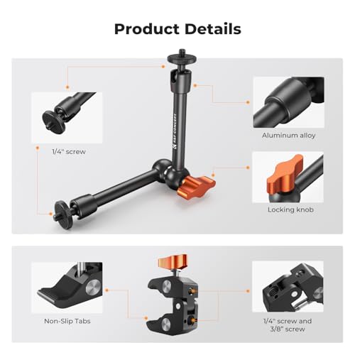 K&F CONCEPT 9.8" Magic Arm Clamp Kit with 1/4" & 3/8" Thread Screw 360° Ball Heads Articulating Magic Arm with Tripod Mount Adapter for Gopro/LED Lights/Monitor/Flash/Microphone/DSLR Camera - style: 9.8" with Adapter