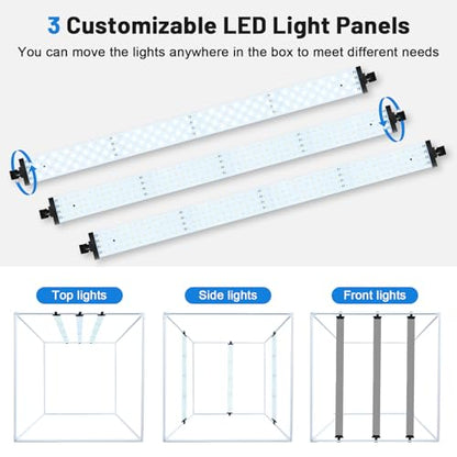 40x40 Inch Photo Studio Photo Light Box for Photography, 405 LED Large Lightbox with 3 Light Panel Stepless Dimming and Soft Light Cloth Professional Photo Background Shooting Tents - size: 40x40 in (3 LED Strips)