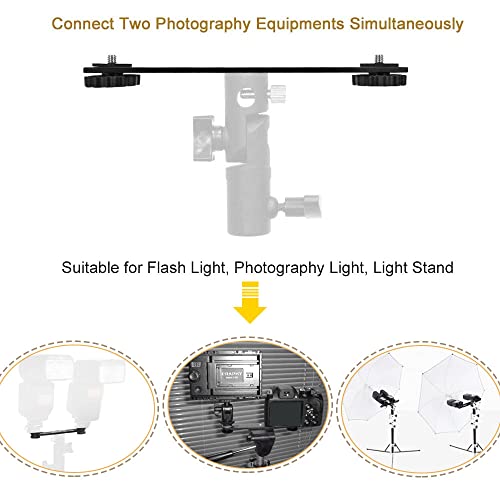 Dual Flash Bracket 8in/20.3cm Camera Mount Tripod Bracket with 1/4 Screw Hot Shoe Flash Light Bracket for LED Light Microphone 3D Stereo Stereoscopic Photography