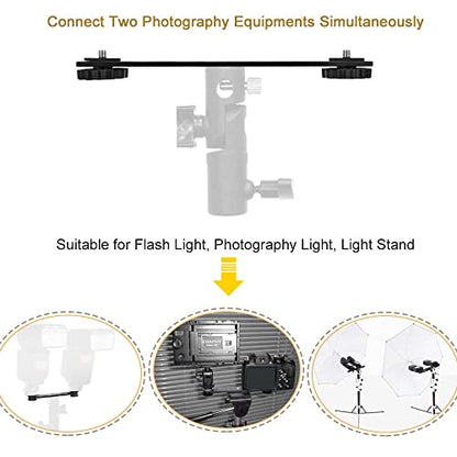 Dual Flash Bracket 8in/20.3cm Camera Mount Tripod Bracket with 1/4 Screw Hot Shoe Flash Light Bracket for LED Light Microphone 3D Stereo Stereoscopic Photography