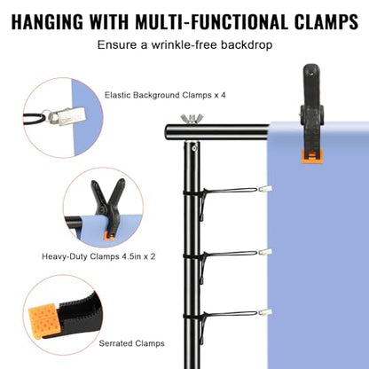 VEVOR 11.5 x 9.6 ft Heavy Duty Backdrop Stand, Height Adjustable Photography Backdrop Stand, Background Support System with 6 Clamps and A Carry Bag, for Party, Wedding, Display, Photo - size: 10 x 12 Ft