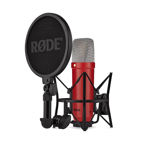 RØDE NT1 Signature Series Large-Diaphragm Condenser Microphone with Shock Mount, Pop Filter and XLR Cable for Music Production, Vocal Recording, Streaming and Podcasting (Red) - color: Red