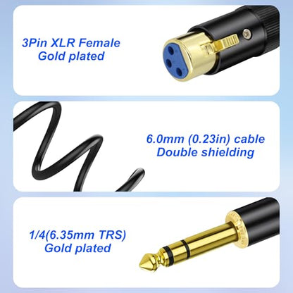 XMSJSIY 1/4" 6.35mm TRS to Dual XLR Y Splitter Stereo Audio Cable 1/4 Inch TRS Male Plug to 2 XLR Female Microphone Patch Adapter Cable Cord for Speaker Mic Guitar Mixer AMP - 0.5M/1.6FT