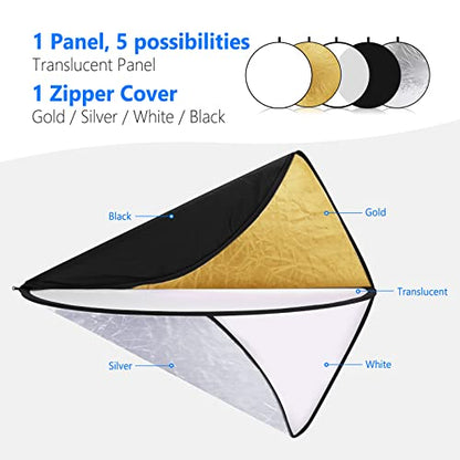 NEEWER 32 Inch/80 Centimeter Light Reflector Light Diffuser 5 in 1 Collapsible Multi Disc with Bag - Translucent, Silver, Gold, White, and Black for Studio Photography Lighting and Outdoor Lighting - size: 80cm