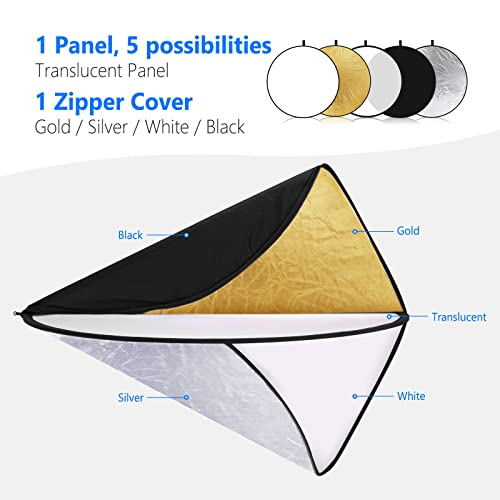 NEEWER 32 Inch/80 Centimeter Light Reflector Light Diffuser 5 in 1 Collapsible Multi Disc with Bag - Translucent, Silver, Gold, White, and Black for Studio Photography Lighting and Outdoor Lighting - size: 80cm