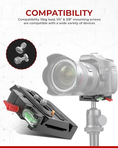 REFLEX CAMERA Professional Quick Release Plate Compatible with Manfrotto 501/500Ah/701HDV/503HDV/Q5 Heads, 15kg Load Capacity, 1/4” & 3/8” Screws, Bubble Level – Ideal QR Plate for Camera Stability