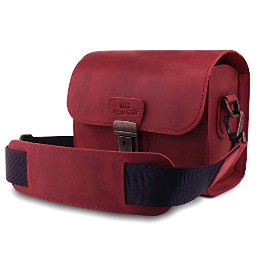 MegaGear Pebble Genuine Leather Camera Messenger Bag for Mirrorless, Instant and DSLR Cameras - color: Maroon