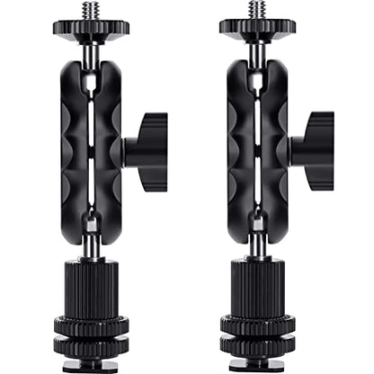Magic Arm Cool Ballhead Double Ball Head Adapter with 1/4’’ Screw and Cold Shoe Mount - 2 Pack for Cameras, Camcorders, Monitor, Flash, LED Light, Microphone, and More