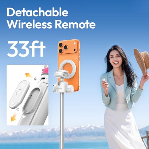 ULANZI MT44M Auto Open Magnetic Phone Tripod, 59" Selfie Stick Tripod Stand w Remote, 2-in-1 Dual Mount&1/4" Screw for Phone&Camera, 360°Ball Head for iPhone Android, Vlogging, Live Streaming, White - color: White