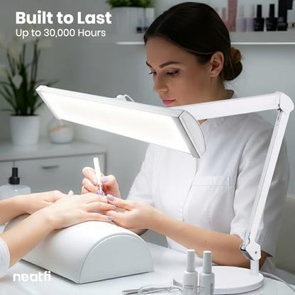 Neatfi Ultra 3,500 Lumens LED Desk Lamp with Base– 45W, 270 SMD LEDs, Shadow-Free | Adjustable Brightness | Non-Flickering Task Light for Nail, Craft & Office (White-3, 26-Inch Wide Shade) - color: White-3