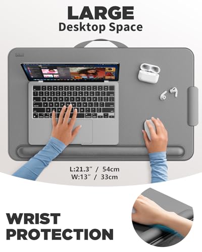 SAIJI Lap Desk with Cushion, Computer Laptop Stand, Lap Laptop Table, Built-in Drawer Storage, Phone Holder, Wrist Pad - color: Gray