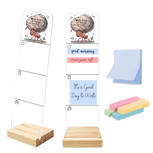 Sticky Notes Monitor Memo Board Acrylic Holder with Removable Wooden Base, with God All Things are Possible Logo Desk Set with 200 Sheets Two Sizes Sticky Notes, Office Desk Accessories Organizer - color: God