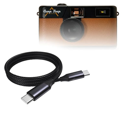 BoxWave Cable Compatible with Camp Snap Screen-Free Digital Camera - DirectSync PD Cable (3ft) - USB-C to USB-C (100W), Type C Braided Charge and Fast Sync - Jet Black