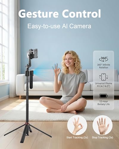 Auto-Face Tracking Tripod, 70" Selfie Stick Tripod with Remote, Phone Tripod for iPhone and Android, 360° Rotation & Gesture Control for Hands-Free Selfies, Vlogs, and Live Streams - color: Telescopic Gimbal