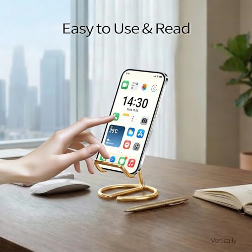 Phone Stand for Desk, Sturdy Metal Gold-Plated Phone Stand for Office Desk, Hands-Free Phone Charging Holder for Phone Calling and Watching Videos