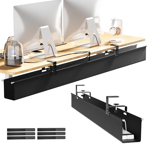 [Upgraded] Large Under Desk Cable Management Tray, Cinati Cable Management Under Desk No Drill, 49.2" Fabric Cord Hider for Wire Organizer, Cord Organizer for Office, Home - Supports Up to 30lbs Black - color: Black, size: Mega(49.2 inch)