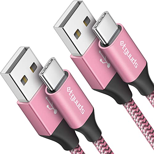 etguuds USB to USB C Cable 2ft, 2-Pack USB A to Type C Charger Cord Fast Charging for Samsung Galaxy A17 A16 A15 A26 A36 A56, S25 S24 S23 S22 S21 S20 S10 Note 20, for iPhone 17 16 15, Moto, Pink - color: Pink, size: 2ft
