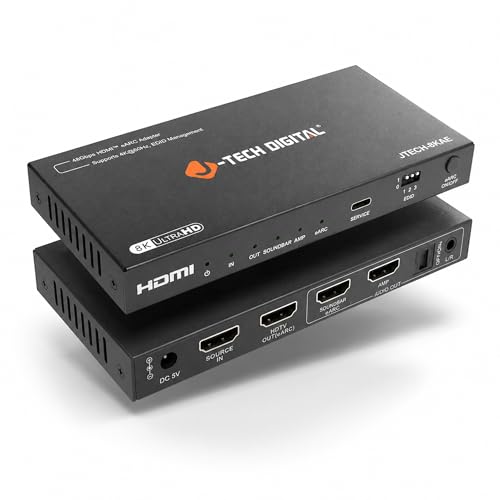 J-Tech Digital 8K HDMI Audio Extractor with eARC ARC 8K 60Hz 4K 120Hz, HDMI to Optical L/R Converter Adapter, HDCP 2.3 HDR CEC EDID [JTECH-8KAE] - size: 8K 60Hz