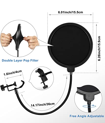 BILIONE Multifunctional Desktop Microphone Stand, Adjustable Mic Stand Desk with Pop Filter, Shock Mount, Microphone Clip, 5/8" to 3/8" Metal Screw Adapter (Pack of 2) - size: Round Base (Pack of 2)
