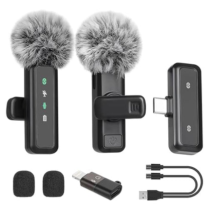 Wireless Lavalier Microphone for iPhone, Mini Mic with LED Display, Plug and Play, Noise Reduction, Phone Microphone for Video Recording, Podcast, YouTube, TikTok (Mic2)