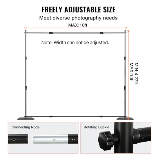 VEVOR 10ft x10ft Pipe and Drape Kit, Heavy Duty Backdrop Stand with Carbon Steel Base, Adjustable Backdrop Support with 2 Clamps and A Carry Bag for Wedding, Party, Event, Photography and Exhibition - size: 10 x 10 ft