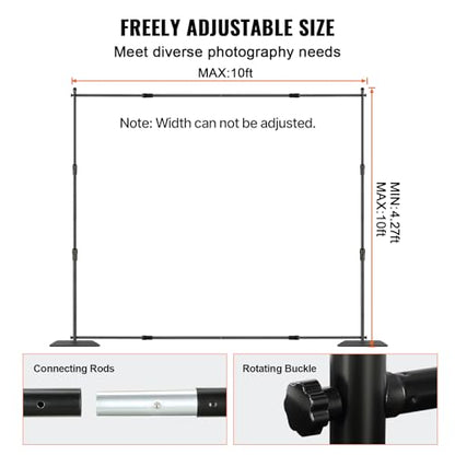 VEVOR 10ft x10ft Pipe and Drape Kit, Heavy Duty Backdrop Stand with Carbon Steel Base, Adjustable Backdrop Support with 2 Clamps and A Carry Bag for Wedding, Party, Event, Photography and Exhibition - size: 10 x 10 ft