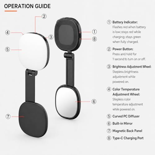Magnetic Selfie Light Compatible with MagSafe, Foldable LED Phone Light with Mirror, 72 LEDs Stepless Brightness & Color Temperature, 360° Rotating Fill Light for Selfies, Makeup, TikTok, Zoom - color: Black-1
