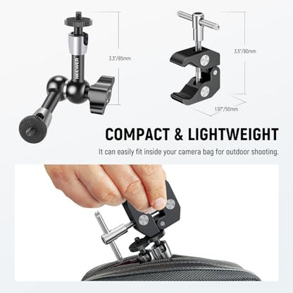NEEWER 6"/15cm Adjustable Magic Arm with Super Clamp, 1/4" & 3/8" Threads, 1/4" Screws for Flash/LED Light/Microphone/Monitor, Compatible with SmallRig Camera Cage, Max Load: 4.4lb/2kg, ST15C - style: 6"/15cm w/Clamp