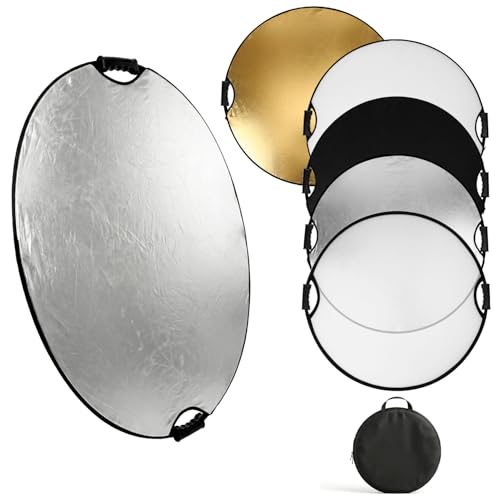QWORK 32" (80cm) 5-in-1 Collapsible Light Reflector & Diffuser - Translucent, Silver, Gold, White, Black, Multi Disc Photography Reflector for Studio Outdoor Photography