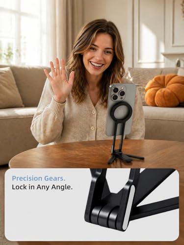 Mini Pocket Magnetic Phone Tripod – Aluminium Foldable Stand with Strong Magnet, Maglock Smartphone Tripod Compatible with iPhone 17 16 15 14 13 12 Series, Black - color: Black