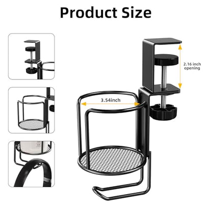 CABTE 2 in 1 Desk Cup Holder with Headphone Hanger Holder, Anti-Spill Clip-On Table Cup Hook with 360° Rotation for Lawn Chair, Office Home Gaming Table (1 Pack) - color: 1 PACK
