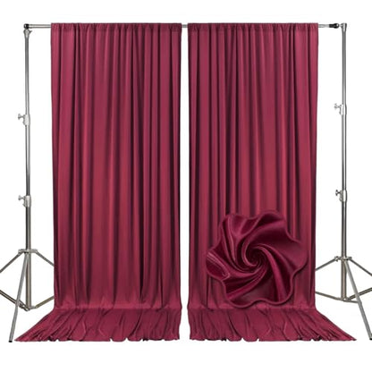10ft x 7ft Burgundy Backdrop Curtains for Parties, Fabric Satin Background Curtain with Rod Pockets for Weddings, Birthday, Baby Shower, Photography, Graduation Party Backdrop Drapes, 2 Panels - color: Burgundy