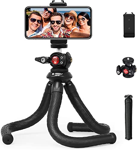 Fotopro RM-80 Flexible Tripod with Ball Head - Bendable Phone Stand for Travel Vlogging, Handheld Camera Mount, Compatible with Smartphones, Compact & Portable - style: RM-80+K2+SJ-85