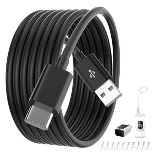 USB C Extension Cable for Eufy SoloCam S340 16FT Long USBA to USBC Charging Cable for CCTV Home Security Camera Indoor Outdoor Type C Extension Power Cord with 10 Wall Nail Cable Clips Black - color: Black, size: 5M