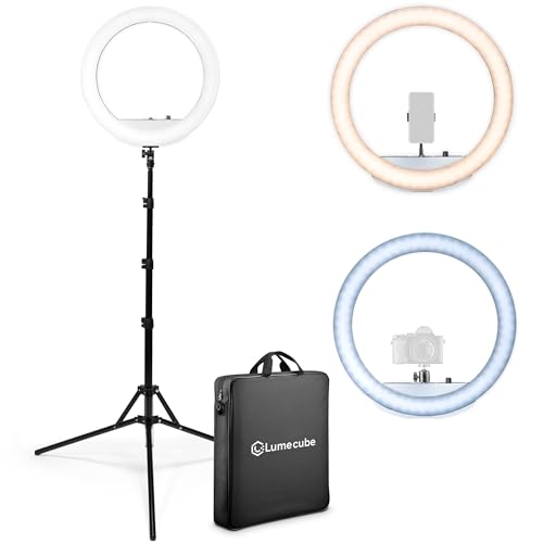 Lume Cube LED Ring Light for Videos, Selfies, Live Streaming |18” Circle Light with Stand, Phone Holder, and Camera Mount | Portable + 6.5 ft Tripod Stand and Travel Case | Battery Not Included