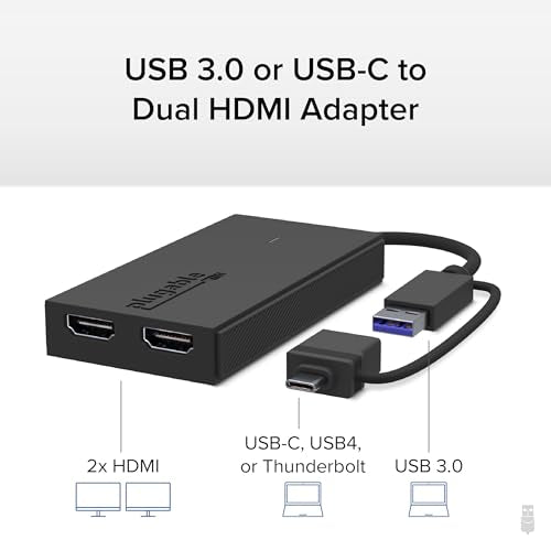Plugable Dual HDMI Monitor Adapter for M1-M5 & Neo macOS, Windows, ChromeOS - USB-C, Thunderbolt, USB 3.0 Compatible, Supports 2 Displays at 1080p 60Hz, SMI Driver Required