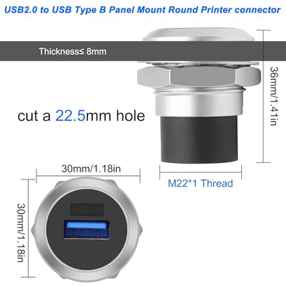 MEIRIYFA USB 3.0 Panel Mount Coupler USB A Female to Female Pass Through Round Socket Connector Bulkhead Extension Adapter with Water/Dustcap