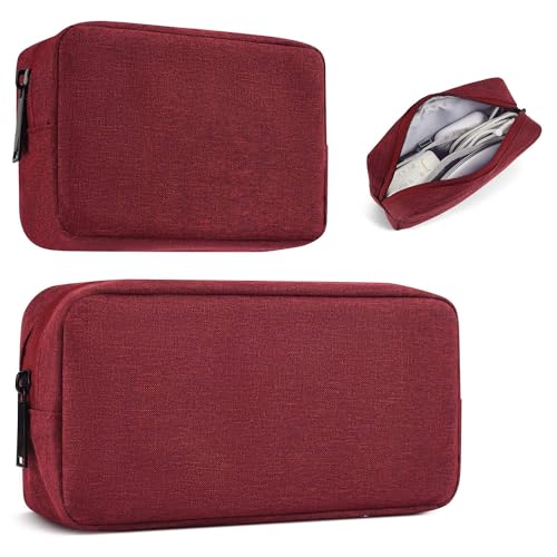 imComor Universal Electronics Accessories Case Bag, 2-Pack Portable Soft Carrying Case Bag Pouch Wire Cable Organizer for Hard Drive, Power Adapter, Laptop Mouse, Cosmetics Kit, Small+Big-Wine Red - color: Wine Red