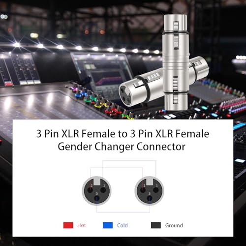 XLR Female to Female Adapter (2-Pack) - Nickel-Plated 3-Pin Microphone Connector Coupler for Professional Audio Equipment, Studio & Live Sound - color: XLR F TO F