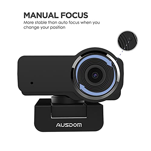 AUSDOM AW635 HD 1080p Webcam with Microphone, Plug & Play USB Streaming Webcam 60° Wide Angle with Low Light Correction for PC Mac Computer Laptop Online Class Zoom Webex Skype Google Meet Teams - style: Webcam with Cover