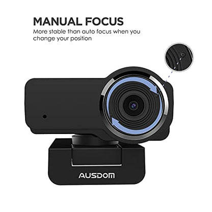 AUSDOM AW635 HD 1080p Webcam with Microphone, Plug & Play USB Streaming Webcam 60° Wide Angle with Low Light Correction for PC Mac Computer Laptop Online Class Zoom Webex Skype Google Meet Teams - style: Webcam with Cover