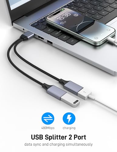 USB Splitter 1 in 2 Out(2 Pack), USB 2.0 A Male to 2 Dual USB Female Jack Y Splitter Hubfor Laptop, PC, Smart TV, Desktop Computer, Mac, PS5, PS4(Not Supporting CarPlay and Android Auto) - size: 2 Pack