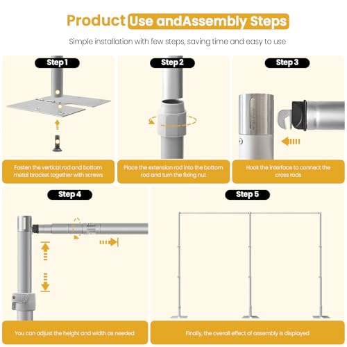 Jiang&Rong 10ft x 20ft Adjustable Backdrop Stand Kit - Heavy Duty Pipe and Drape Stand for Photo Studio, Booth, or Photography Backgrounds