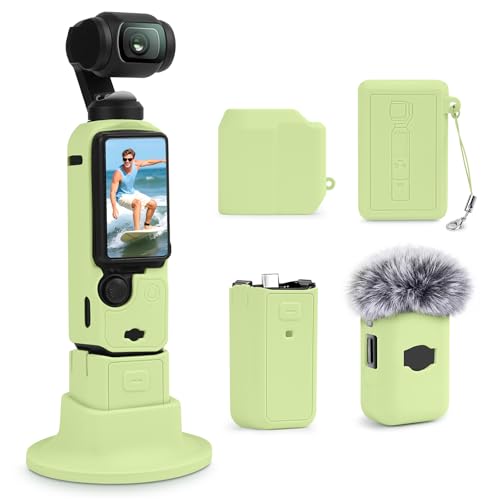 Silicone Case for DJI Osmo Pocket 3/Xtra Muse Camera with Fixed Base & Anti-Loss Lanyard, Compatible with Xtra Muse Accessories – for Travel Vlogging Daily Filming (Green) - color: Green