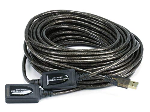 Monoprice USB 2.0 Extension Cable - USB Type-A Male to USB Type-A Female, Active, Repeater, 26/22AWG, 65 Feet, Black - size: 65 Feet