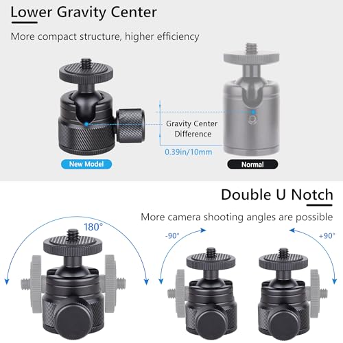 ARTCISE Mini CNC Machining Tripod Ball Head - Portable Aluminum Alloy 360 Rotating Head for Phone & Light Camera, Max Load 6.6lbs/3kg