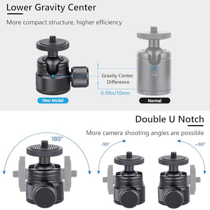 ARTCISE Mini CNC Machining Tripod Ball Head - Portable Aluminum Alloy 360 Rotating Head for Phone & Light Camera, Max Load 6.6lbs/3kg