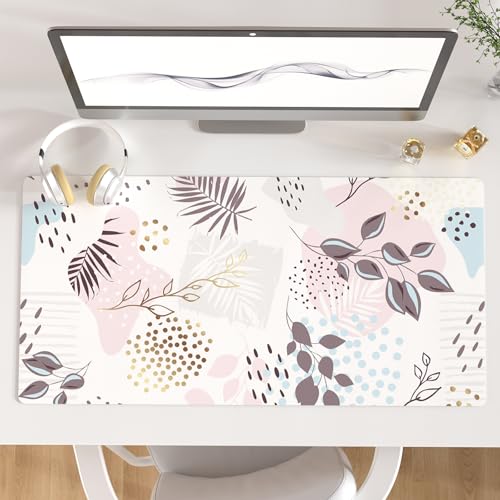QIYI Large Mouse Pad, Extended Desk Mat for Desktop, PU Leather Waterproof Gaming Mousepad, Computer Desk Accessories Protector Writing Pads for School Office Home 31.5" x 15.7" - Abstract Leaves - color: Abstract Leaves, size: 31.5" x 15.7"