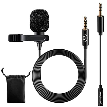 AxcessAbles Lavalier Microphone with 3.5mm TRRS Cable & TRS Adapter – Omnidirectional Clip On Lapel Mic for iPhone Android Camera Laptop – Wired Condenser Microphone for YouTube Podcast Interview - size: 1 Lavalier