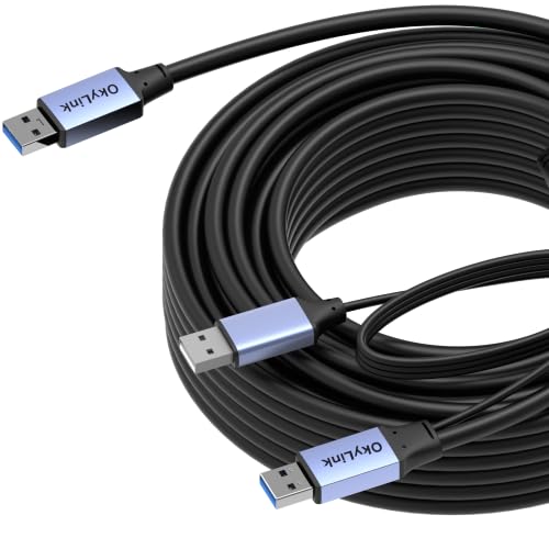 OkyLink Active USB 3.0 Data Cable A to A, Male to Male 5Gbps, 50ft | 15M, 3.2 Gen 1, With power cable and repeater, for Industrial Automation and CCTV System - color: USB3.0(5Gbps), size: 50ft (15m)